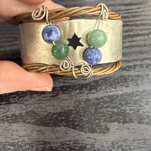 Artisan Silver and Gold Bracelet with Blue and Green Accents